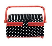 Prym Black & White Polka Dot Fabric with Red Trim Sewing Basket-Small, Cotton, 24x16x11 cm