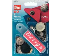 PRYM Nähfrei-Druckknopf Anorak, Dessin Excursion, 20mm, mattsilber, 100% Messing, Bekleidungsverschlüsse, Knöpfe