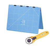 Prym Faltbare Schneideunterlage 30x45 cm in Blau/Weiß & Rollschneider MAXI EASY 45 mm - Ideal für präzises Schneiden von Stoff, Papier & DIY-Projekten - 2-teiliges Set