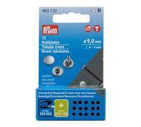 Prym Hohlnieten Klemmbereich 6-9 mm aus Messing, silberfarbig, 12 Stück