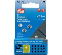 Prym Hohlnieten Klemmbereich 6-9 mm aus Messing, silberfarbig, 12 Stück