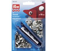 Prym nähfreie Druckknopfe Anorak Messing 15 mm silberfarbig 10 Stk.