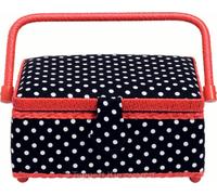 Prym Black & White Polka Dot Fabric with Red Trim Sewing Basket-Small, Cotton, 24x16x11 cm