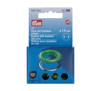 Prym Ösen mit Scheiben 542565 – 14 mm, hellgrün/silberfarbig, 15 St.