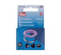 Prym Ösen mit Scheiben 542568/542542 – 14 mm lila/silberfarbig – 15 St., für Vario Creative Tool
