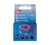 Prym 542569 Ösen mit Scheiben, 14 mm, pink/silberfarbig