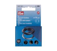 Prym 542561 542542 Ösen mit Scheiben, 11 mm, rot/silberfarbig, vearbeitbar mit dem Vario Creative Tool, schwarz, Ø 14 mm, 15