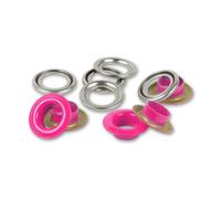 Prym 542529 Ösen mit Scheiben, 8 mm, pink/silberfarbig, kompatibel mit dem Vario Creative Tool