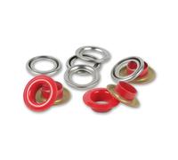 Prym 542522 Ösen mit Scheiben, 8 mm, rot/silberfarbig, kompatibel mit dem Vario Creative Tool