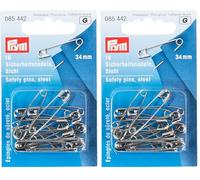 Prym Sicherheitsnadeln, 34mm, silberfarbig, 16 Stück, Stahl, PRYM_085442-1 (Packung mit 2)