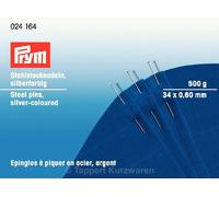 Prym 024164-1 Stecknadeln, 0,60 x 34mm, silberfarbig, 500g, Pappdose, Stahl, 34 x 0,6mm