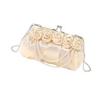 [Psdndeww] Damen Luxus Abend Clutch mit Perlen und Perlen Elegante 3D Rose Seide Handtasche Geldbörse für formelle Veranstaltungen und Partys, aprikose