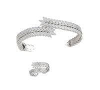 Psdndeww Minimalistischer offener Armreif und stapelbare Ringe mit Zirkonia-Steinen für lässige oder formelle Anlässe, Weizen-Designs, Schmuck