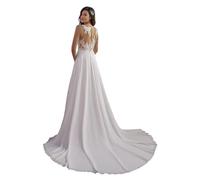 PSFVHHQI Hochzeitskleid Brautkleider Langarm V-Ausschnitt Standesamt Brautmode Brautkleider, White 14, 44