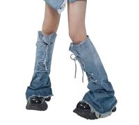 PTILSERY Niedliche Denim-Stulpen für Damen, 80er-Jahre, Harajuku, Punk, kniehohe Beinsocken, adrette Strümpfe, Gothic-Kleidung, Streetwear