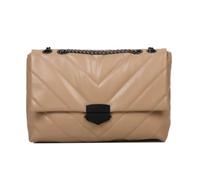 PU Große Kapazität Schultertasche Damen Solide Gitter Messenger Khaki/Camel | PU-Ledermaterial, große Kapazität, stilvolles Gittermuster, Ketten-Umhängetasche, Khaki/Camel
