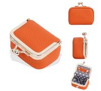 PU Leather Mini Jewelry Box Coin Purse for Women, Kiss Lock Jewelry Case Organizer Travel Ring Box Pouch (orange)