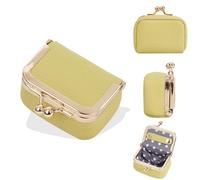PU Leather Mini Jewelry Box Coin Purse for Women, Kiss Lock Jewelry Case Organizer Travel Ring Box Pouch (Yellow)