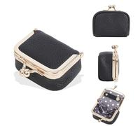 PU Leather Mini Jewelry Box Coin Purse for Women, Kiss Lock Jewelry Case Organizer Travel Ring Box Pouch (Black)