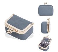 PU Leather Mini Jewelry Box Coin Purse for Women, Kiss Lock Jewelry Case Organizer Travel Ring Box Pouch (Light Blue)
