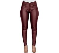 PU Leder Leggings Damen Hohe Taille Kunstleder Leggins Lederhose Damenhosen Skinny PU Leder Hose Sexy Leder-Optik Hüfthose Strumpfhosen Treggings Frauen Knopfleiste Kunstlederhose Leggings rot XL
