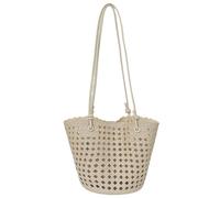 PU-Leder Woven Hollow Bucket Shoulder Tote Bag Women Handbag (White)
