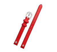 Puasny 8 mm Echtleder-Uhrenarmband für Damen - dünnes Ersatzarmband,Rot Silber,8 mm