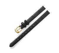 Puasny Damen-Uhrenarmband im Vintage-Stil aus Leder mit Dornschließe - klassisches Ersatzband in 8 mm und 10 mm,Gold Schwarz,8 mm