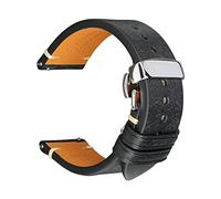 Puasny Schnellverschluss-Uhrenarmband aus Vintage-Leder - handgefertigtes Armband für Herren in 18 mm bis 24 mm,Schwarzer Schmetterlingsverschluss,20 mm