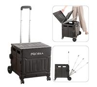 PUCHIKA Einkaufstrolley klappbar, Einkaufswagen Trolley, Einkaufstrolley mit Deckel, Shopping Trolley faltbar, Einkaufstrolleys flachziehenbar, Teleskop Griff, 4 Gummiräder, 48L, Schwarz