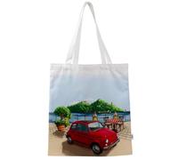 Puckator Fiat 500 Riviera Wiederverwendbare Einkaufstasche - Canvas-Einkaufstasche - Einkaufstasche aus Baumwolle - umweltfreundliche Geschenke für Damen und Herren - Stoff-Einkaufstasche - Faltbare