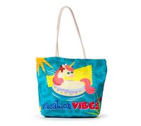 Puckator - Strandtasche aus Baumwolle - Einhorn - Vacation Vibes - Strandtasche, blau, Böhmisch