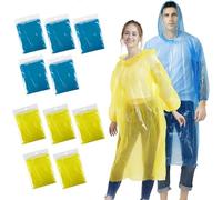 Puedno 10 Stück Durchsichtig Regenponcho, Einweg Regenponcho Damen Herren, Regen Poncho mit Kapuze und Elastische Manschette, Wasserdicht Regencape Transparent (Gelb + Blau)