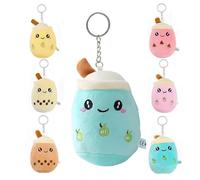 Puedno 6 Stück Bubble Tea Kuscheltier Schlüsselanhänger, 11cm Bubble Tea Kuscheltiere, Boba Tea Plüsch Spielzeug Schlüsselanhänger für Rucksäcke