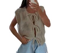 Puff Cardigan mit Langen Ärmeln und Fliege gestrickt Y2k Weste mit offener Vorderseite ärmellos für Damen