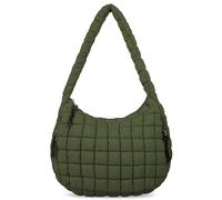 Puffer Tote Bag für Damen, große gesteppte Tragetasche, Puffy Crossbody Tasche mit Reißverschluss, Nylon gesteppte Tragetasche, Hobo Handtaschen, Dunkelgrün, Medium, Gesteppt