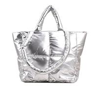 Puffy Tote Bag Gepolsterte Puffy Tote Gitter Handtaschen für Frauen Große Puffer Tote Bag Schultertasche Puffer Luxus Taschen, silber, Large