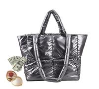 Puffy Tragetasche - Nylon-Daunen-Baumwolle, 42 x 30 x 14 cm, leicht | Gesteppte Einkaufstasche, gepolsterte Kissenhandtasche, weiche Puffer-Tragetasche | Reisen, Arbeit, Einkaufen, täglich, Wintermode