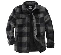 Puhope Herren Polarfleece-Hemdjacke mit Sherpa-Futter, dicke Button-Down-Jacke mit mehreren Taschen, grün/schwarz, Large