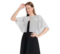Pukguro Capelets für Damen, weiche Chiffon-Schurg, für Abend-, Hochzeits-Umhänge, Bolero-Überzug, Silbergrau, Einheitsgröße