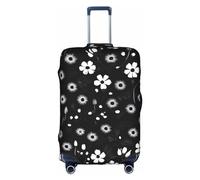 PULaif Blaue Reisebox mit Musiknoten, Reisegepäckhülle, Koffer-Schutz, passend für 45,7 - 81,3 cm, Kofferhülle, Schwarz-Weiß-Blumendruck, L