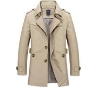 Pulcykp Herren Business Windbreaker Lange Jacken Einreiher Baumwolle Trenchcoats Casual Anzug Blazer, Hellkhaki, M