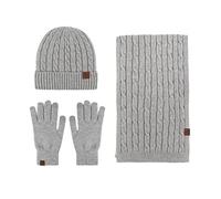 Pulcykp Set aus Mütze, Schal und Handschuhen für Damen, weich, gestrickt, flauschig, Kaschmir-Schal, hellgrau, One size