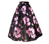 Pulcykp Vintage-Falten-Jacquard-Rock für Damen, Frühling, Herbst, hohe Taille, A-Linie, Midi-Röcke, Taschenröcke, Lila Pnnrk, 44