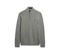 Strickpullover SUPERDRY "COTTON KNIT HENLEY", Herren, Gr. M, grau marl, Strick, Obermaterial: 100% Baumwolle, meliert, slim fit hüftlang, Rundhals, Rippbündchen, Pullover Strickpullover (91562964-M) g