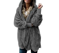 pulli mit reissverschluss damen,Damen Fleecejacke mit Kapuze Oversize Teddy Flauschige Pullover Hoodie Jacke Lang Fleece Sweatshirt Große Größen Winter Warm Plüsch Teddyjacke Kuschel Strickjacke