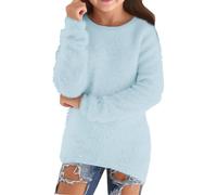 pullover 158/164 teenager mädchen, Pullover Teenager Mädchen Einfarbig Pulli Kuschelpullover Plüsch Sweatshirt Fleecepullover Warm Weich Langarmshirt Rundhalsausschnitt Lässig Oberteil, Hellblau, 160