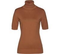 Rollkragenpullover BONPRIX "Rollkragenpullover, Kurzarm", Damen, Gr. 40/42 (M), braun (kastanienbraun), Obermaterial: 70% Baumwolle, 30% Polyamid, slim fit, Pullover Rollkragenpullover, aus Baumwolle