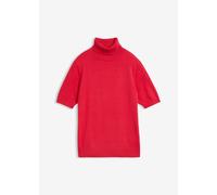 Rollkragenpullover BONPRIX "Rollkragenpullover, Kurzarm", Damen, Gr. 40/42 (M), rot (granatrot), Obermaterial: 70% Baumwolle, 30% Polyamid, slim fit, Pullover Rollkragenpullover, aus Baumwolle und Pol