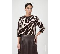 3/4 Arm-Pullover MONARI "Pullover Leo Tigermix", Damen, Gr. 44, braun (schwarz gem), Strick, Obermaterial: 56% Baumwolle, 44% Polyamid, regular fit taillenbedeckt, Rundhals, eingesetzt angesetztes Bün